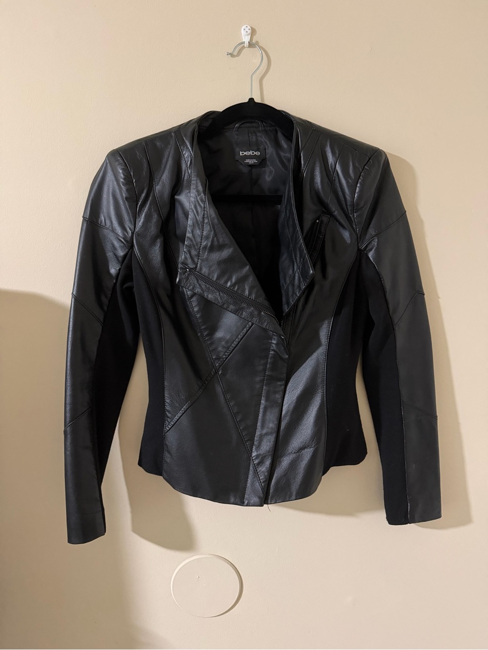 bebe Black Faux Leather Panel Moto Jacket